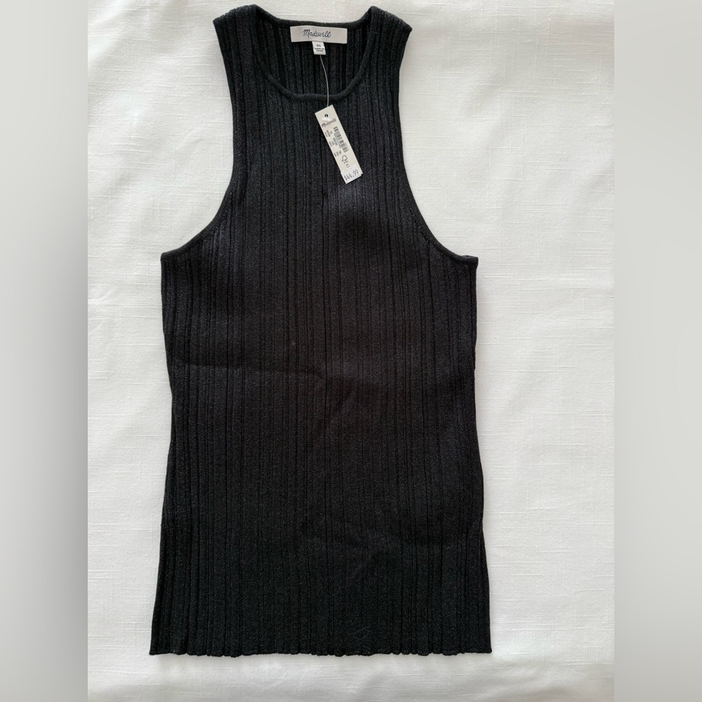 Madewell The Signature Shimmer Knit Cutaway Sweater Tank Black XS NWT